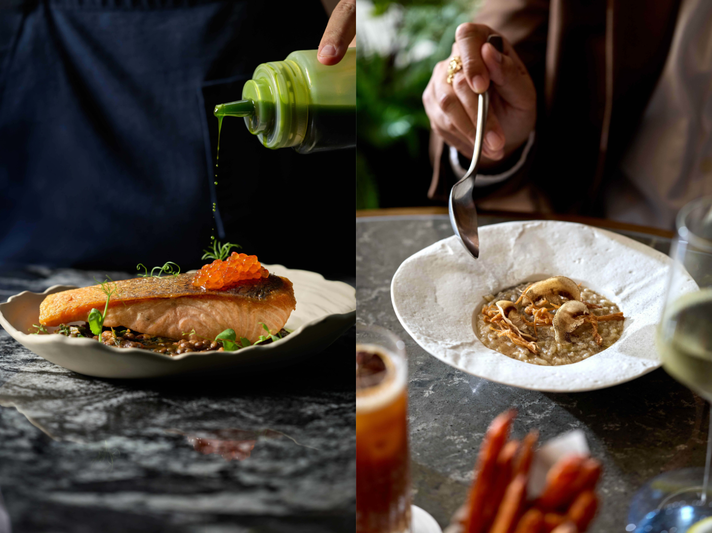 菲律宾新港世界戈登·拉姆齐酒吧与烧烤餐厅的塔斯马尼亚香煎三文鱼配蘑菇烩饭